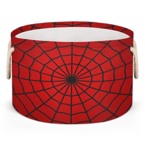 Red Spider Web Storage Baskets - Large Nursery Organizer Bin Box with Handles Collapsible Round Laundry Hamper for Kids Boy Toys Pet Blanket, Bedroom Living Room Home Decor Gift Basket (19.4"x13.3") - color: Red Spider Web