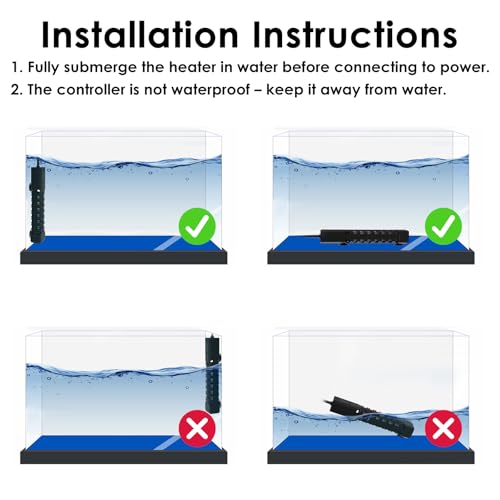 200W Aquarium Heater, Adjustable Fish Tank Heater, with Digital Display, Overheat Protection & Dry Run Protection, for 20-40 Gallon Water - size: For 20-40 Gal