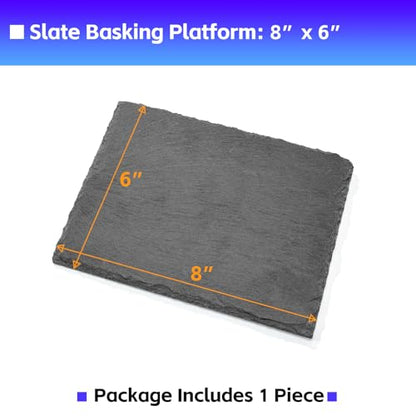 8x6 Natural Slate Basking Platform for Reptiles & Turtles | Non-slip rough slate platform for secure climbing. Holds heat to warm reptiles. feeding tray. Porous slate absorbs water - size: 8'' x 6''