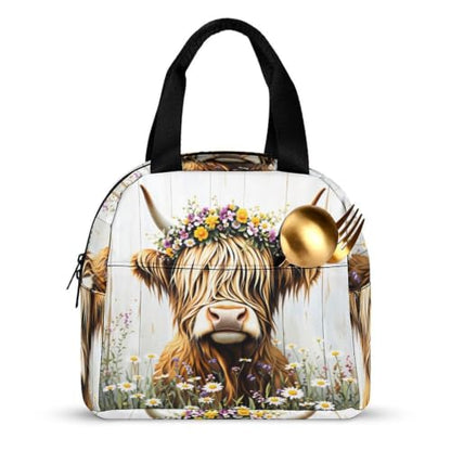 Rustic Highland Cow Flower Lunch Bag for Women Men | Insulated Lunch Box Leakproof Food Meal Containers Reusable Foldable 6L Capacity Lunch Tote Bags for Work Picnic Travel - color: Style 3