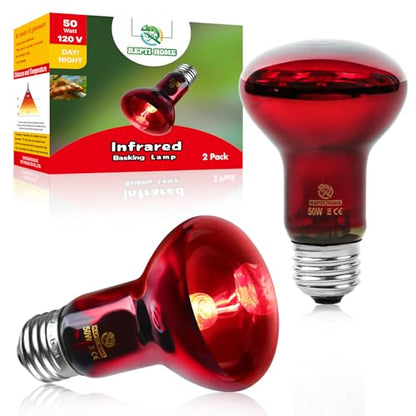 Infrared Reptile Heat Lamp Bulbs,2 PCS 50W Reptiles & Amphibians Infrared Basking Spot Lamp Bulb, Red Heat Emitter Light for Chickens Coop - color: Red(50*2)