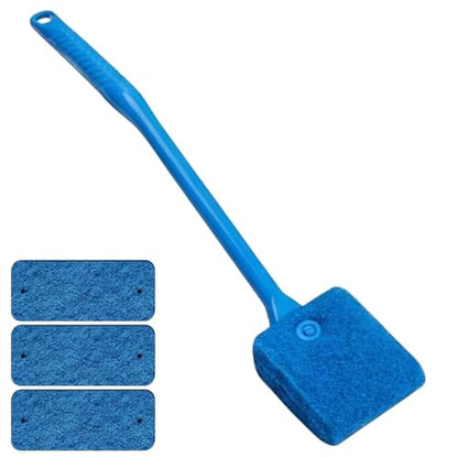 4Pcs Aquarium Scrubber, Fish Tank Scrubber with Long Handle and Replaceable Sponge Heads, Efficient Aquarium Sponge Cleaner for Glass Terrariums and Multi-Surface Home Cleaning