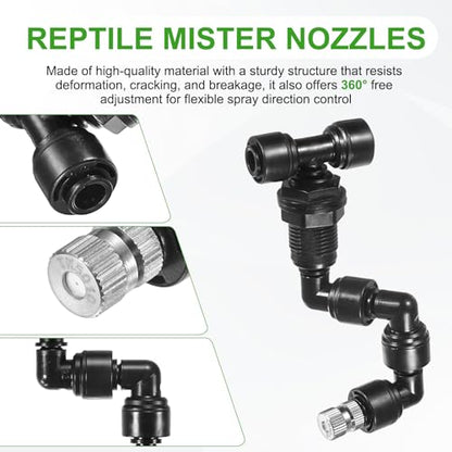M METERXITY 2-Pack Reptile Mister Nozzles, 0.5mm Pore Copper 1/4" Reptile Misting Spray Nozzle with Plug for Terrarium/Vivarium, 360 Degree Adjustable Detachable Nozzles [Black] - size: 0.5mm
