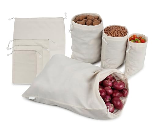 Muslin Cloth Bags with Drawstrings - Set of 8 (S, M, L, XL) - Reusable Natural Cotton Bags for Bulk Food Storage - Canvas Fabric Sachets - size: Mixed Sizes (Pack of 8)