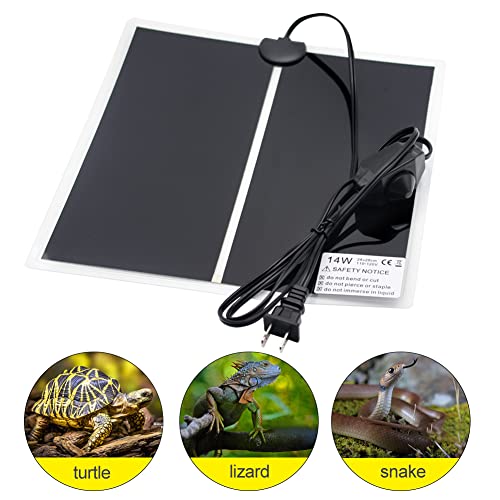 Reptile Heating Pad Under Tank Heater 7W/14W Waterproof Heat Mat | with Temperature Adjustment for Snake Gecko Leopard Gecko Turtle Tortoise Bearded Dragon Lizard Frog Terrarium Vivarium (14W) - size: 14W