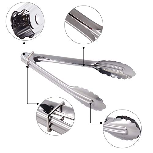 HINMAY 7-Inch Small Stainless Steel Serving Tongs, Set of 3 (Silver) | 7-Inch Mini Metal Salad Tongs - color: Silver