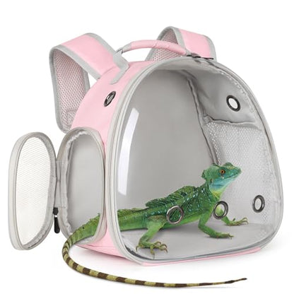 Hamster Backpack Carrier, Bearded Dragon Carrier Backpack with Clear Bubble Window,Small Animal Travel Backpack for Hedgehog Rat,Chameleon,Rabbit,Sugar Glider,Airline Approved (Pink, Backpack) - color: Pink