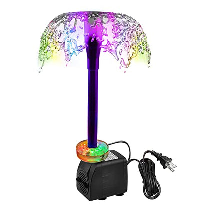 15W 220 GPH Submersible Fountain Pump with LED Light (800L/H), Ultra Quiet Adjustable Water Pump for Water Feature, Hydroponics, Garden, Pond, Aquariums, Fish Tanks, Indoor Outdoor Fountain