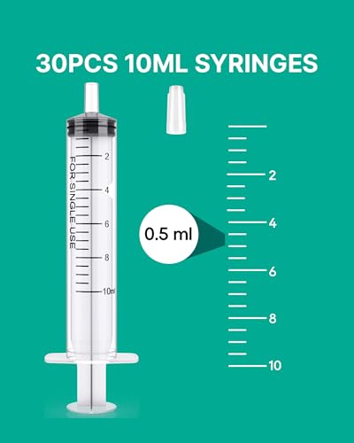 30 Pack 10ml Oral Syringes for Liquid without Needle Individually Wrapped | 10cc, with cap, clear scale, non-slip bottom for pet feeding, liquid dispensing, scientific labs, plant cultivation, crafts - style: 10ml