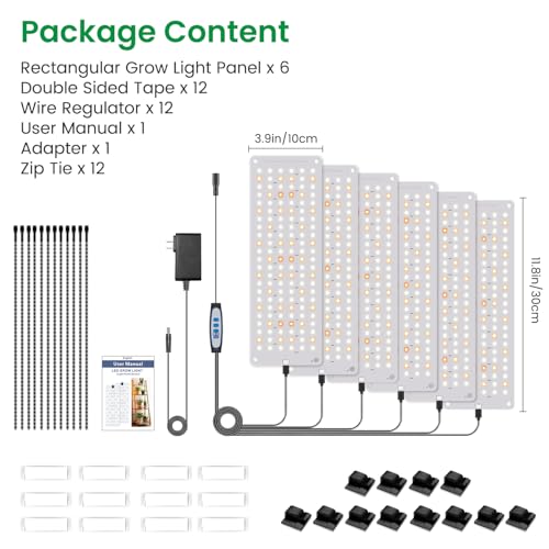 Aumtrly Plant Grow Light for Seed Starting Growing, 882 LED Full Spectrum | Slim 6 Panel, 6/12/16H Auto Timer, 5 Dimming Levels, 3 Light Modes, 2 Installation Methods, Use Indoor Under Shelves - size: 6 Pack