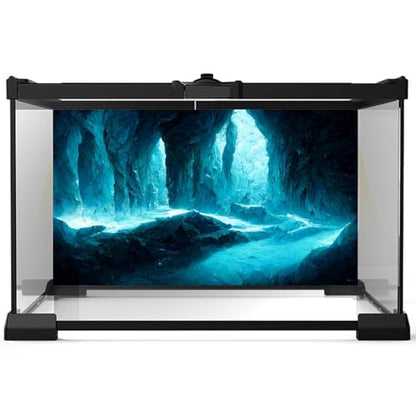 Rock Cave Aquarium Background Futuristic Sci-Fi Cave with Cyan Crystals Lights Terrarium Backgrounds Abstract Cyan Rock Cave Fish Tank Background Cave with Sunbeams Reptile Tank Backgrounds 36x18in - color: Blue, size: 36(W)x18(H)inches/ 90(W)*45cm(H)