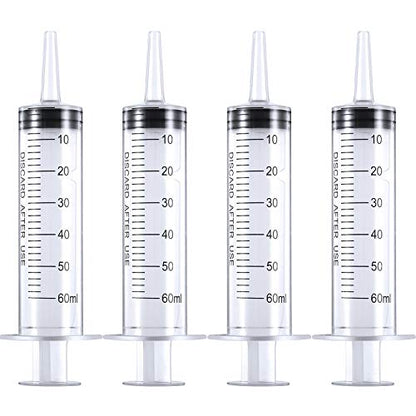 Frienda 4 Packs Syringes Without Needles,60 Ml | Large Plastic Measuring Tools for Food, Horse Care, Lab Dispensing, Graduated Markings, Reusable Multipurpose Applicators - size: 60 ml