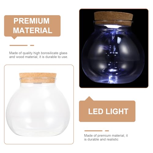 Glass Terrarium Jar with Led Light, Closed Terrarium Jar with Lid for Moss, Succulents and Betta Fish Tank, Large Clear Round Desk Plant Container Ecosystem for Home & Office Decor (no Plants) - size: 14.00X13.00X13.00CM