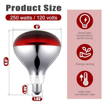4 Pack 250 Watt Heat Lamp 120v R40 Heat Lamp Bulbs Glass Incandescent Light Bulbs Incandescent Heating Lightbulbs for Reptiles Chicks Food Puppies Bathroom, Use E26 Base (Red) - color: Red