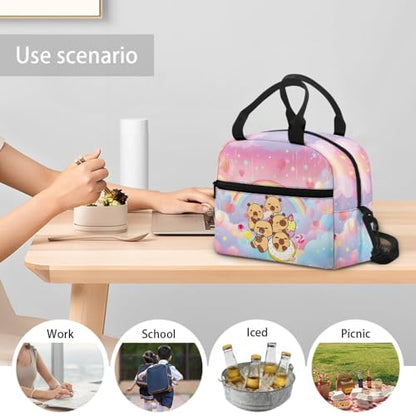 Capybara Kids Lunch Bag : Rainbow Lunch Box Main Compartment Fits Snacks- Keeps Cool- Good for Capybara Cafe, School & Summer Travel - color: Capybara Rainbow