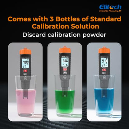 Elitech PHM-230 Professional Digital pH Pen Meter for Water and Solutions | pH Temperature Tester with ATC, Full Calibration Kit, 0.00-14.00 Range for Hydroponics, Growing, Drinking Water, Plants