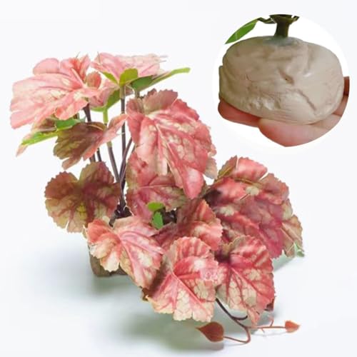 Reptile Plants for Terrarium, Habitat Decor,Artificial Plants | Fake Reptile Plant with Base for bearded dragon Gecko Lizard Snake,Tank Enclosure Accessories-Pink heuchera - color: Pink Heuchera Micrantha