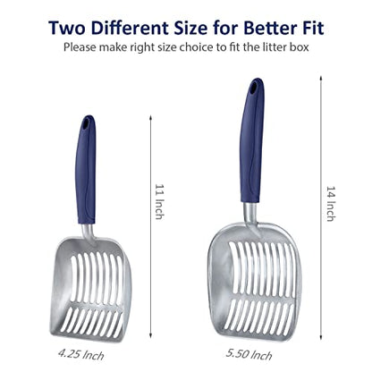 Cat Litter Scoop, Aluminum Alloy Sifter, Kitty Metal Scooper, Deep Shovel, Long Handle, Poop Sifting, Kitten Pooper Lifter, Durable, Heavy Duty, for Litter Box - color: FLAT Aluminum \ #01 Blue Handle, size: Small