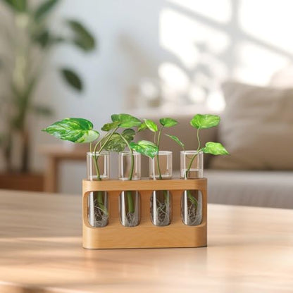 Plant Propagation Station with Wooden Stand, Gardening Gifts for Mom Women Plant Lovers, 9-Level Dimmable LED Light 4 Glass Test Tubes Vases for Hydroponic Plants - Desktop Terrarium for Desk Decor - size: Without Light