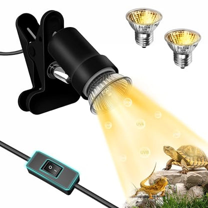 GOZILLA Reptile Heat Lamp, 360°Rota-Table Turtle Light with 25W+50W UVA/UVB Reptile Light Bulbs, Turtle Lamp for Reptile and Amphibian Tanks, Terrariums and Cages.（Black） - color: Lamp-Black