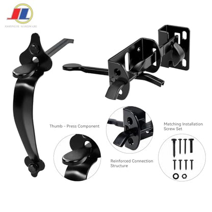 Thumb Latch, Cast Iron Gate Latch Set, Black | Decorative cast iron thumb latch set with handle for wooden gates, fences, barns and sheds; black outdoor gate hardware. - size: Thumb