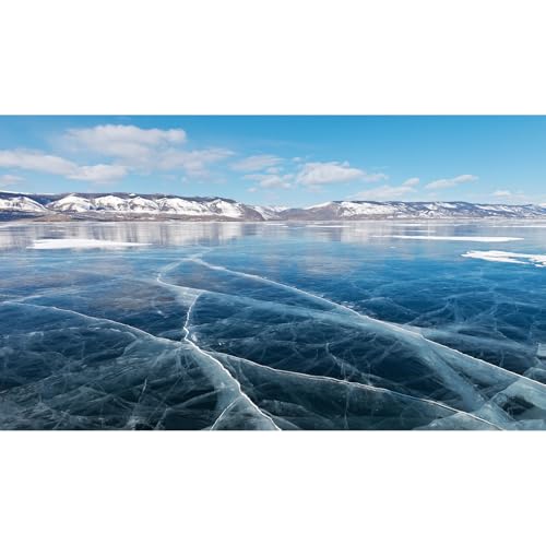 Winter Lake Landscape Fish Tank Background Sunny Frozen Baikal Lake Aquarium Background Blue Smooth Ice Cracks Natural Landscape Terrarium Backgrounds Frosty Mountain View Tank Backgrounds 24x12in - color: Ice-Blue, size: 24(W)x12(H)inches/ 60(W)*30cm(H)