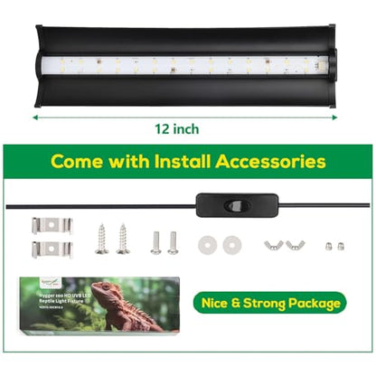 UVB Light for Reptiles, 10W HO LED UVB Reptile Light Fixture UVA UVB Lamp Bulb Terrarium Light for Bearded Dragon Turtle Snake Crested Gecko Chameleon, 12 Inch