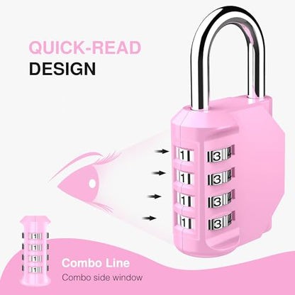 Puroma 1 Pack Combination Lock Locker 4 Digits Combo Padlock Gym Pink | For School Gate Fence Toolbox Hasp Storage, Outdoor, Resettable, Weatherproof, Side Window, Crack Cut Resist, Hardened Steel - color: Pink