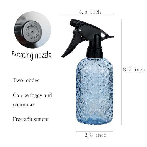 Glass Handheld Spray Bottle - 12oz Refillable Bottle ，Adjustable Nozzle Watering Can for Garden Plants Cleaning Solutions (Blue) - color: Blue