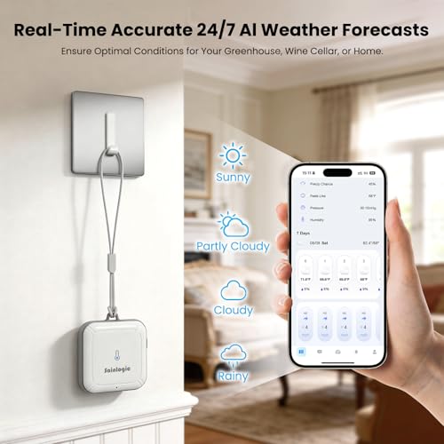 Sainlogic WiFi Thermometer Hygrometer with AI Weather Forecast & Barometric Pressure, Smart Temperature Humidity Sensor with Moon Phase, Email Alerts, 2-Year Data Storage for Room Greenhouse Humidor