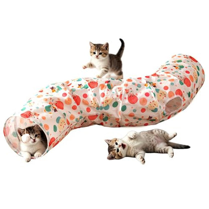 Cat Tunnel with Cat Toy Ball, Collapsible S Shape Cat Tunnel, Cat Tunnels for Indoor Cats, Foldable Cat Tunnel Cat Tube Toys for Bunny, Guinea Pig, Ferrets, Puppy - color: Tunnel