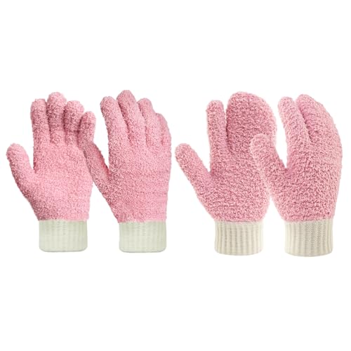 MIG4U Microfiber Dusting Gloves House Cleaning Glove for Blinds, Windows, Shutters, Furniture, and Car, Reusable Lint-Free Pink 2 Pairs S/M - color: Pink Mitten + Gloves, size: Small-Medium