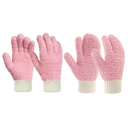 MIG4U Microfiber Dusting Gloves House Cleaning Glove for Blinds, Windows, Shutters, Furniture, and Car, Reusable Lint-Free Pink 2 Pairs S/M - color: Pink Mitten + Gloves, size: Small-Medium