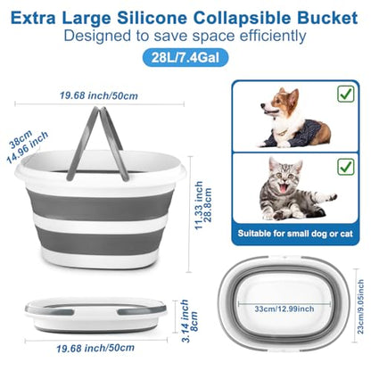 28L Large Collapsible Mop Bucket with Handle for Cleaning, Silicone Portable Pet Bathtub for Puppy Small Dogs Cats, Foldable Laundry Basket Hamper Clothes Storage Bin Space Saving Design for RV