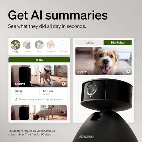 PETLIBRO Cat & Dog Camera with Multi-Pet Recognition, Individual Timelines, Activity Tracking, Smart Summaries, Indoor AI Pet Camera - color: Black, size: with 7-Day AI Trial