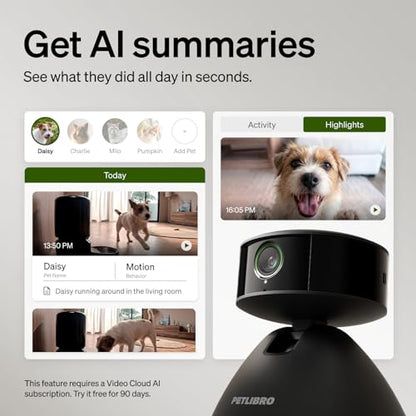 PETLIBRO Cat & Dog Camera with Multi-Pet Recognition, Individual Timelines, Activity Tracking, Smart Summaries, Indoor AI Pet Camera - color: Black, size: with 7-Day AI Trial
