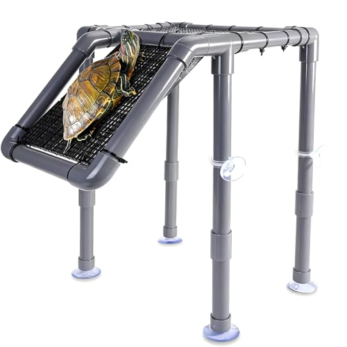 SKARUS Standing Turtle Basking Platform Ramp for 15-75 Gallon Aquariums | Adjustable Height 6.49"-15.16", 10.8"x8.6" Resting Dock, Non-Slip PVC Mesh, DIY Habitat, Reptiles, Terrapins - color: Grey, size: 10.8"W