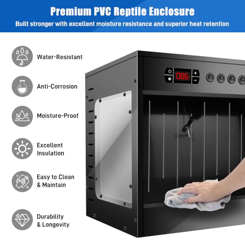 PVC Reptile Tank Enclosure-40 Gallon Intelligent Bearded Dragon Tank, Front Opening Reptile Terrarium 39x15.7x15.7 with Temperature Controller, Mat & Sliding Door Handle for Snake Lizard Gecko