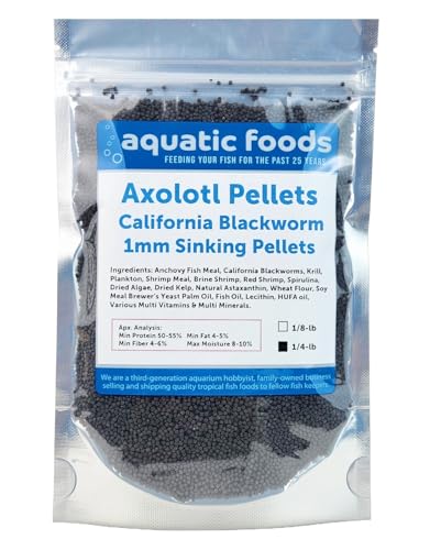 Axolotl Blackworm Pellets. 1mm-1/32 Sinking California Blackworm Micro Pellets for Baby Axolotl, Shrimp, Salamanders, Frogs, Snails, Newts…1/4-lb Pouch Bag - size: 4 Ounce (Pack of 1)