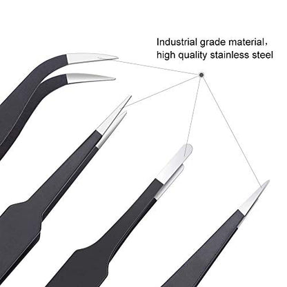 6PCS Precision Tweezers Set, Upgraded Anti-Static Stainless Steel Tweezers | For Electronics, Laboratory Work, Jewelry-Making, Craft, Soldering, etc, by kaverme