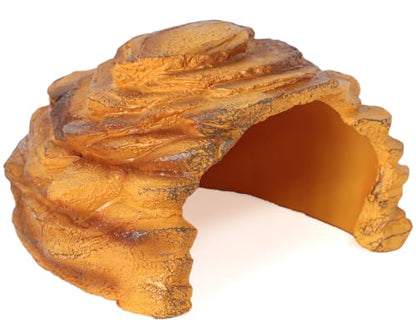 Reptile Rock Hide Cave Hiding Place,Rock Basking Platform,Terrarium & Aquarium Decor,Reptile hideout,Great for Lizards,Snakes,Turtles,Geckos,Frogs,Amphibians,Small Animals - Lagrge Size(Yellow-Orange) - style: StyleA-Yellow(Large Size)