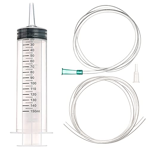 150ml/cc Syringes with Tube 40 Inch Handy Plastic Tubing and Adapter Tip | for Liquid, Refilling Measuring, Dispensing Watering, Plant Irrigation, Feeding Pets, Oil or Glue Applicator - size: 150ML/CC
