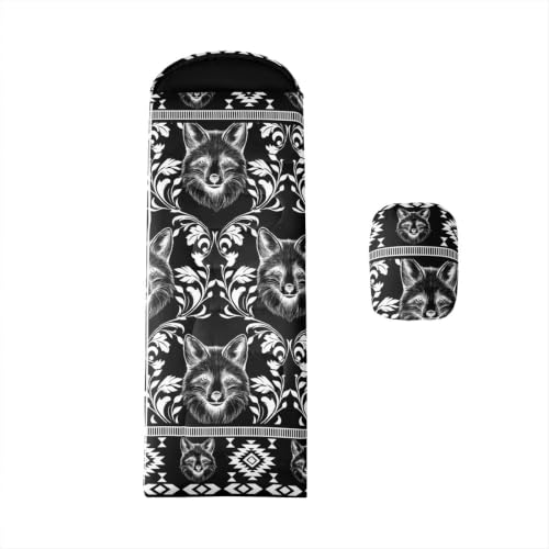 Erosebridal Longhorn Cow Skull Gothic Witchy Damask Sleeping Bag for Kids Camping Blanket for Hiking Travel Hunting Sleep Bag - color: Black and White Rustic Wolf