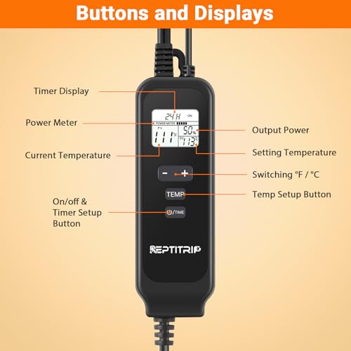 Reptile Thermostat with Timer Fuction & Temperature Probe, Dimmable Thermostat for Reptile Heat Lamp Heat Pad, PID Temperature Controller, Support ℉/℃, Memory Function (Model: PT02S) - color: Timer-temp Set