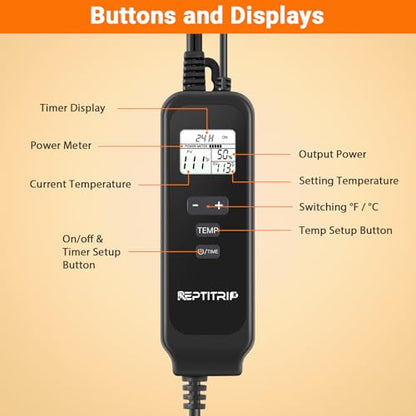 Reptile Thermostat with Timer Fuction & Temperature Probe, Dimmable Thermostat for Reptile Heat Lamp Heat Pad, PID Temperature Controller, Support ℉/℃, Memory Function (Model: PT02S) - color: Timer-temp Set