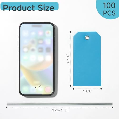 100 Plastic Shipping Tags with Wire - Waterproof, Reinforcement Hole, Durable Labels for Equipment Parts (Baby Blue, 4 3/4" x 2 3/8") - color: Baby Blue, size: 4 3/4" x 2 3/8"