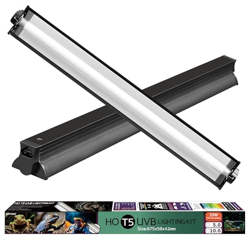 T5 HO UVB Lighting Combo Kit, Reptile Light Fixture, 39W 5.0 UVB | Fluorescent Light Bulb, Tropical Light for Reptile and Amphibian, Basking Light for Bearded Dragon, High Output Natural Light - style: 39.00 Watts