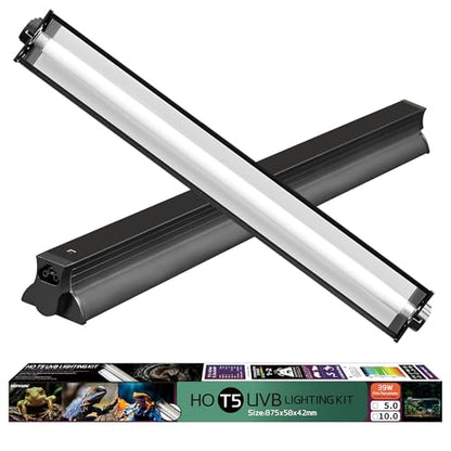 T5 HO UVB Lighting Combo Kit, Reptile Light Fixture, 39W 5.0 UVB | Fluorescent Light Bulb, Tropical Light for Reptile and Amphibian, Basking Light for Bearded Dragon, High Output Natural Light - style: 39.00 Watts