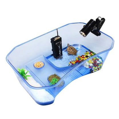 GANAZONO Plastic Turtle Tank with Drying Platform for Swimming and Hibernation, Sturdy Plastic Container for Small Turtles, Reptile Habitat Terrarium with Open Top Design