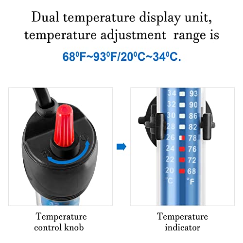 50W 100W 300W Submersible Aquarium Heater, Adjustable Glass Water Heater for 5 – 70 Gallon Fish and Turtle Tank (100W) - size: 100W for 10-30 gallon